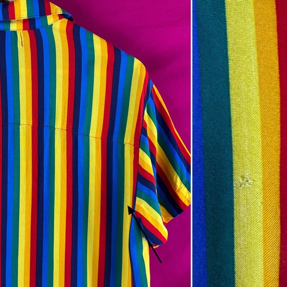 A.LAB Rainbow Striped Button Up Short Sleeve Shirt XS Gay Pride Colorful Kidcore - Picture 8 of 17
